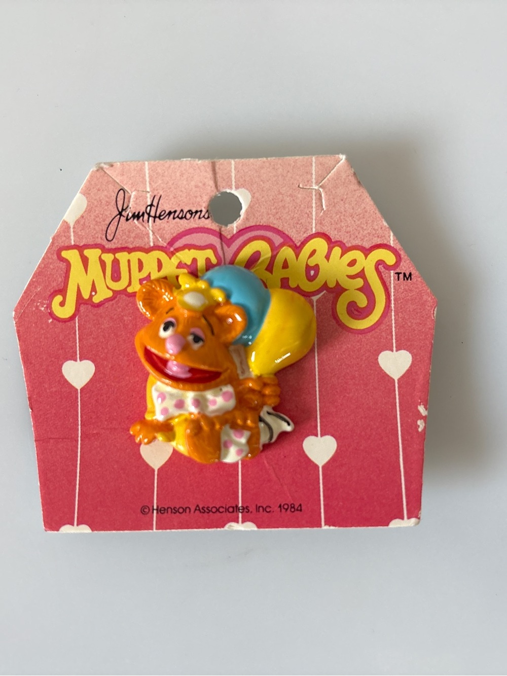 Vintage 1984 Jim Henson Muppet Babies Baby Fozzie Balloon Pin on Card